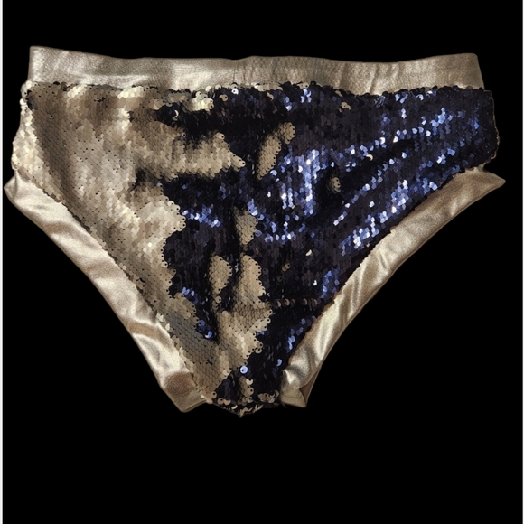 SEQUIN REVERABLE Blue & sliver festival wear boyshorts swim bottom. - Picture 5 of 6